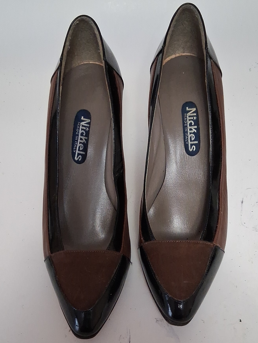 Nickels Brown and Black Pointed-Toe Heels